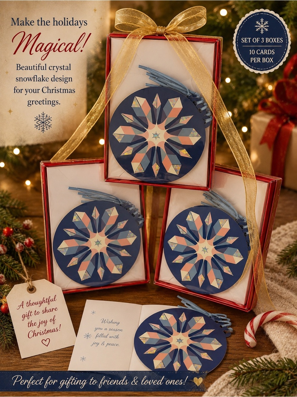Recollections Navy Blue Crystal Snowflake Holiday Gift Card Boxes (Set of 3)